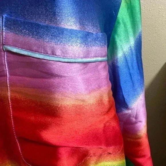 Nordstrom BP Size M Satin Pajama Top Shirt Red Multi Rainbow Ombre NEW - Picture 8 of 11